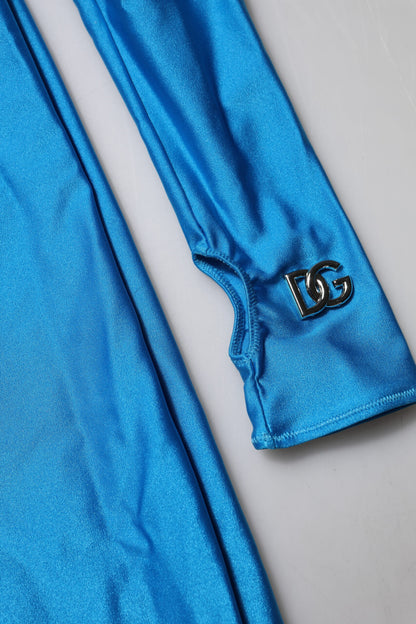 Dolce &amp; Gabbana Blue Nylon Turtleneck Bodycon Jumpsuit Dress