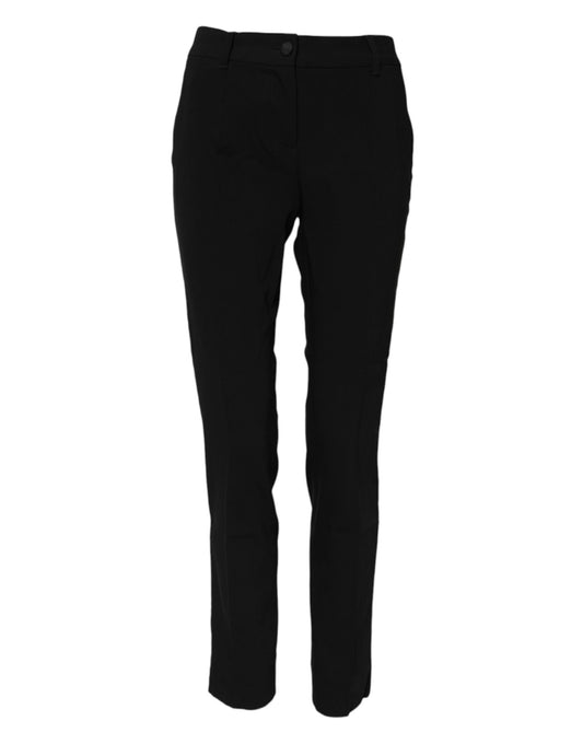 Dolce &amp; Gabbana Black Wool Mid Waisted Tapered Dress Pants
