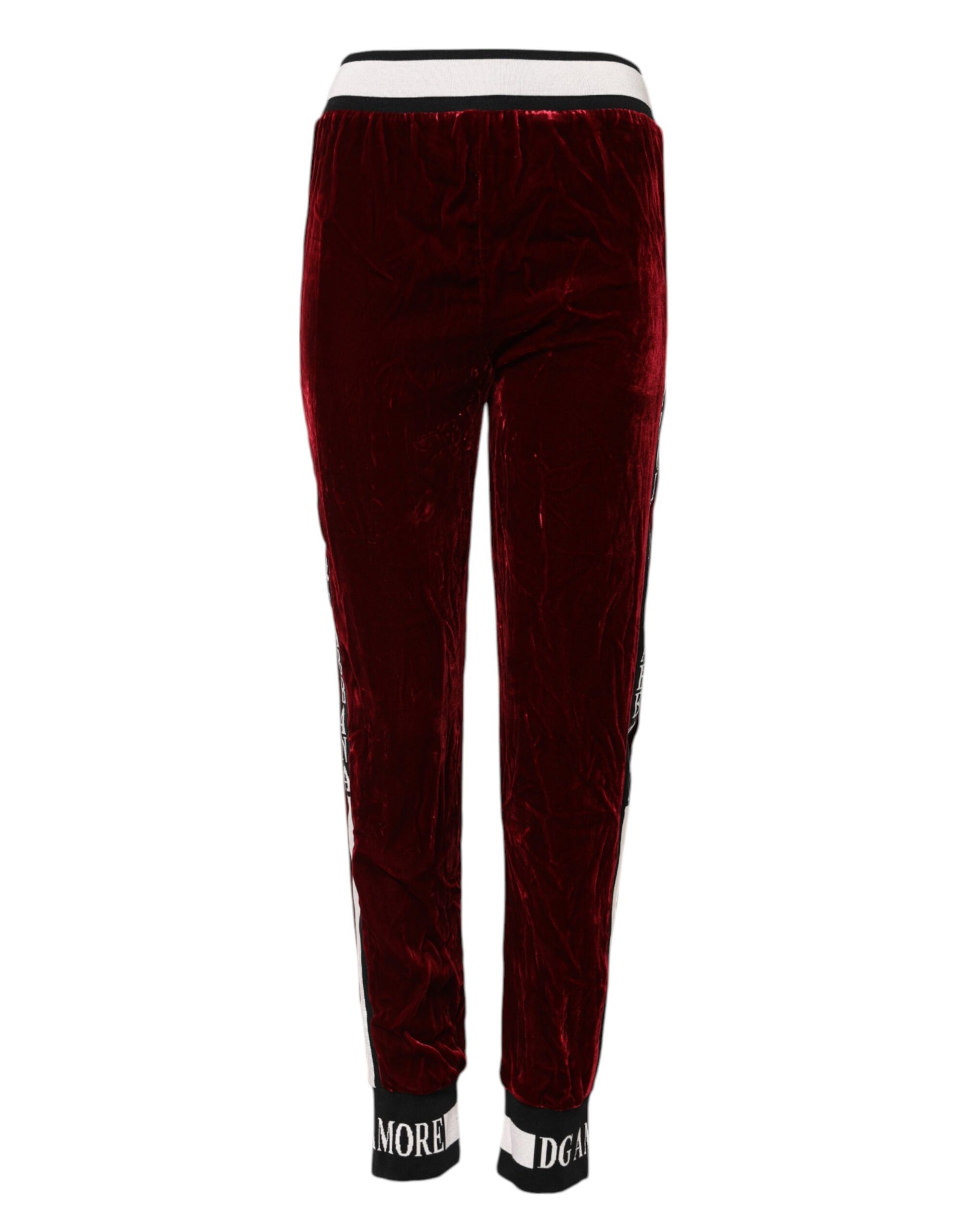 Dolce & Gabbana Red Viscose DG Logo Mid Waist Pants by Dolce & Gabbana
