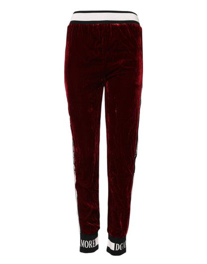 Dolce & Gabbana Red Viscose DG Logo Mid Waist Pants by Dolce & Gabbana