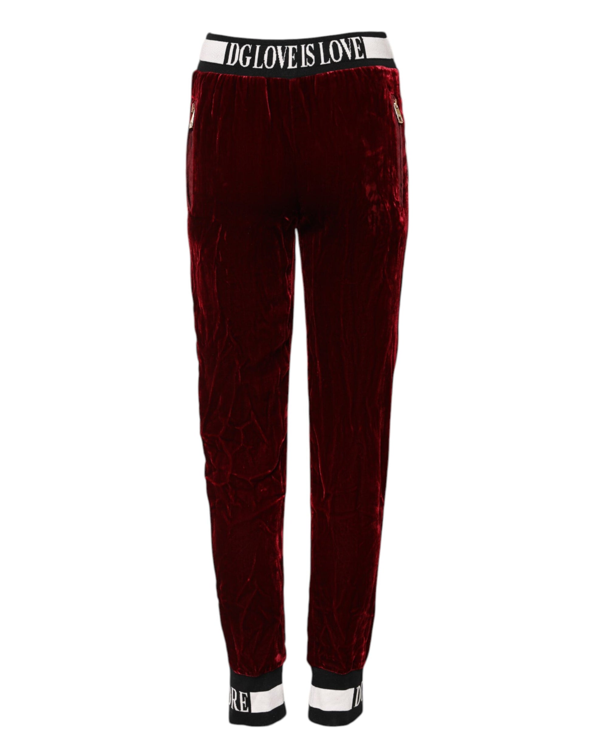 Dolce & Gabbana Red Viscose DG Logo Mid Waist Pants by Dolce & Gabbana