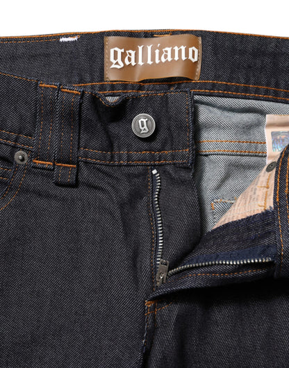 John Galliano Blue Mid Waist Cotton Wide Leg Denim Jeans by John Galliano