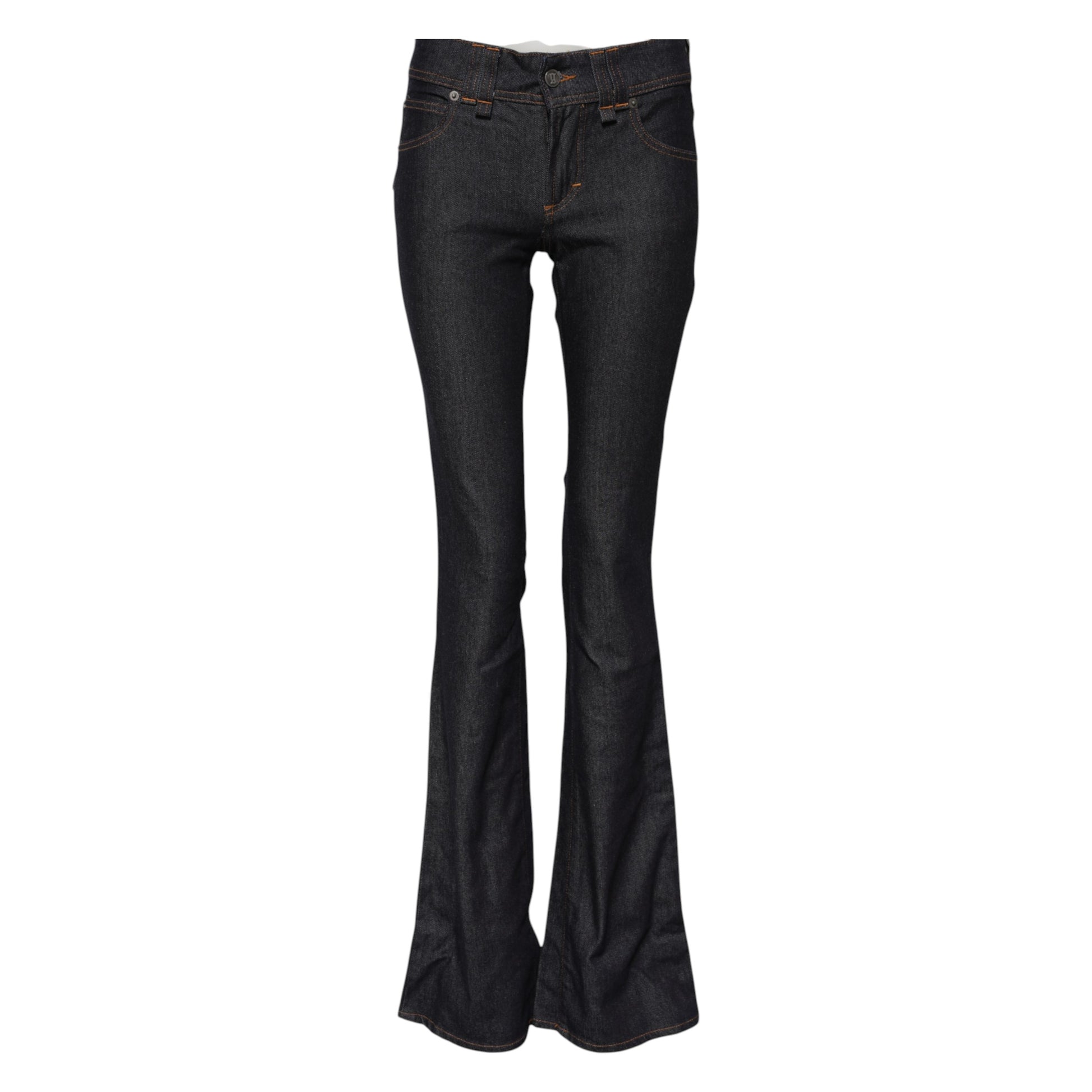 John Galliano Blue Mid Waist Cotton Wide Leg Denim Jeans by John Galliano