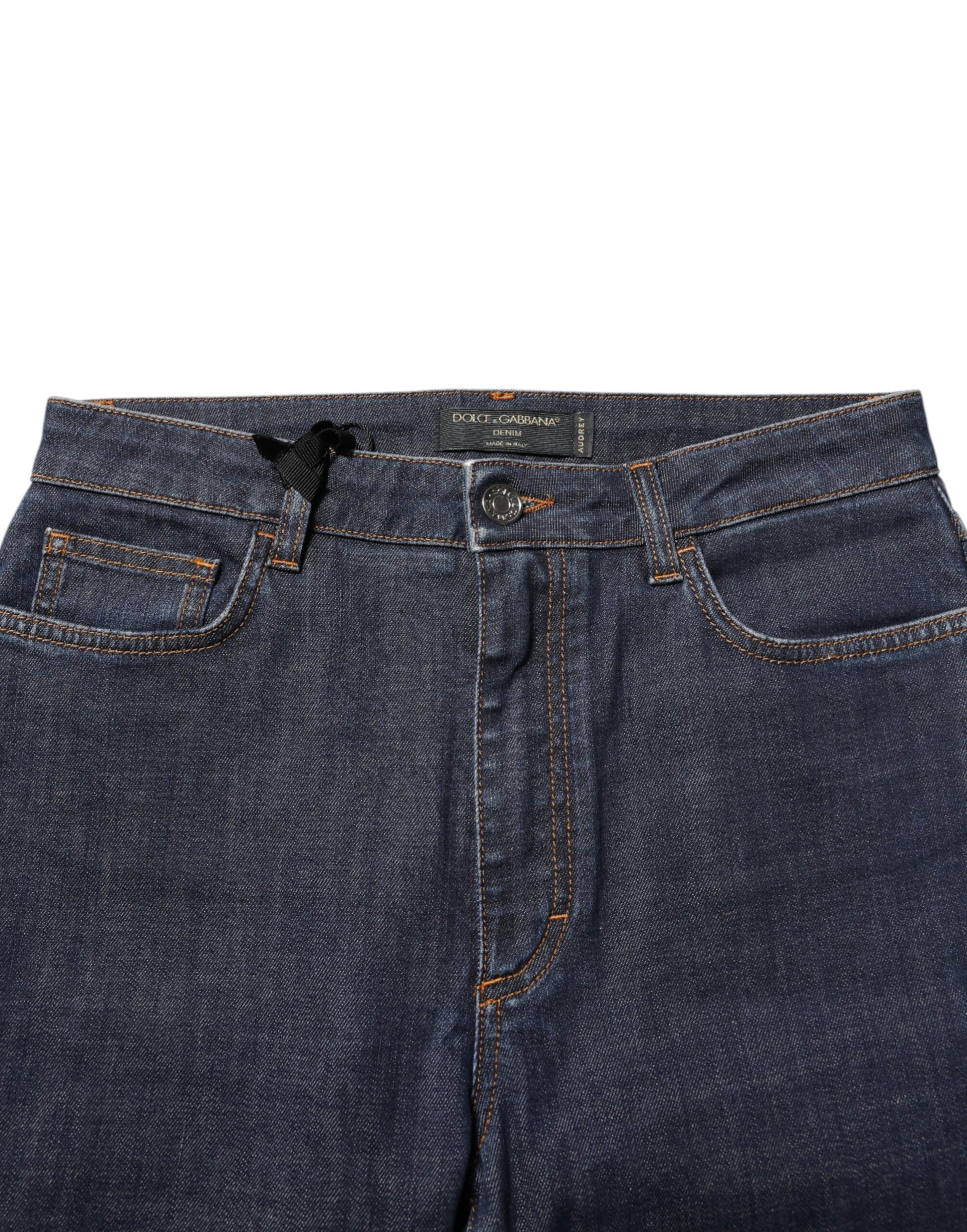 Dolce & Gabbana Blue Queen Patch AUDREY Mid Waist Denim Jeans by Dolce & Gabbana