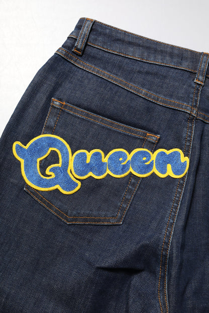 Dolce & Gabbana Blue Queen Patch AUDREY Mid Waist Denim Jeans by Dolce & Gabbana