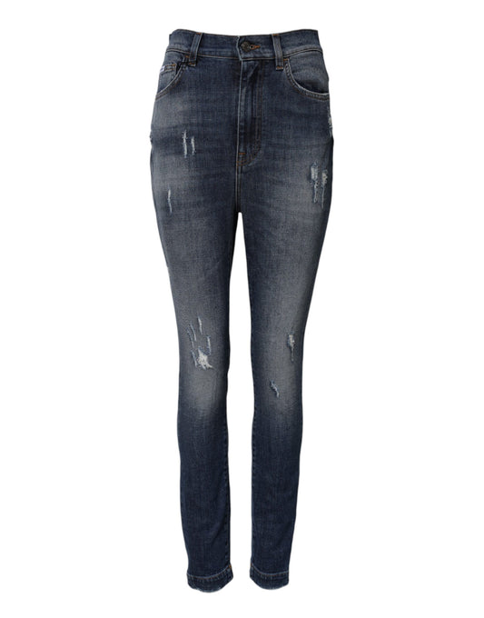 Dolce &amp; Gabbana Blue Washed Cotton High Waisted Denim Jeans