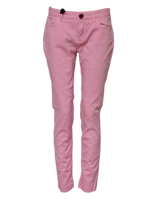 Dolce &amp; Gabbana Pink Cotton PRETTY Skinny Denim Jeans