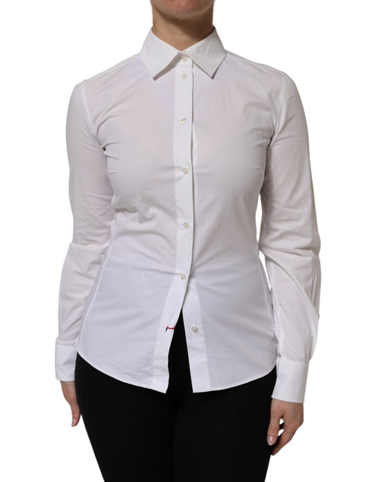 Chemise à manches longues et col en coton blanc Dolce &amp; Gabbana