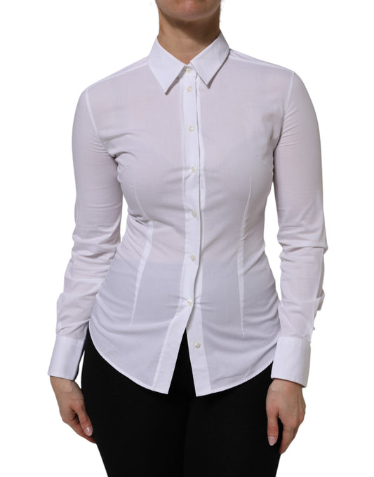 Chemise à manches longues et col en coton blanc Dolce &amp; Gabbana