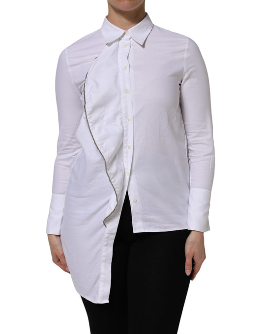 Chemise blanche à volants et manches longues en coton AGLINI