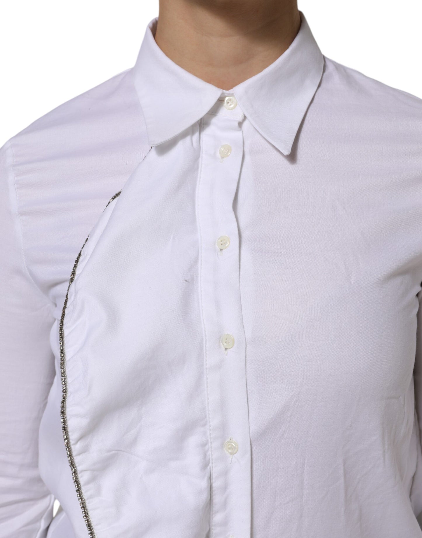 Chemise blanche à volants et manches longues en coton AGLINI