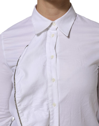 Chemise blanche à volants et manches longues en coton AGLINI