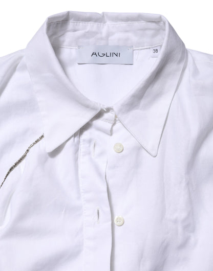 Chemise blanche à volants et manches longues en coton AGLINI