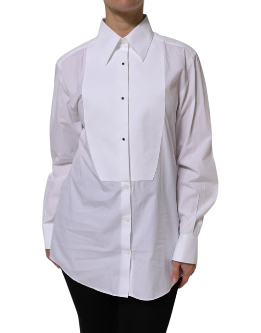 Chemise à manches longues et col en coton blanc Dolce &amp; Gabbana