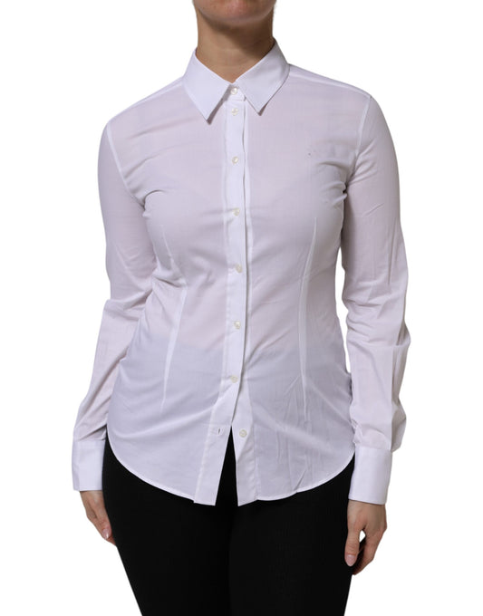 Chemise à manches longues et col en coton blanc Dolce &amp; Gabbana