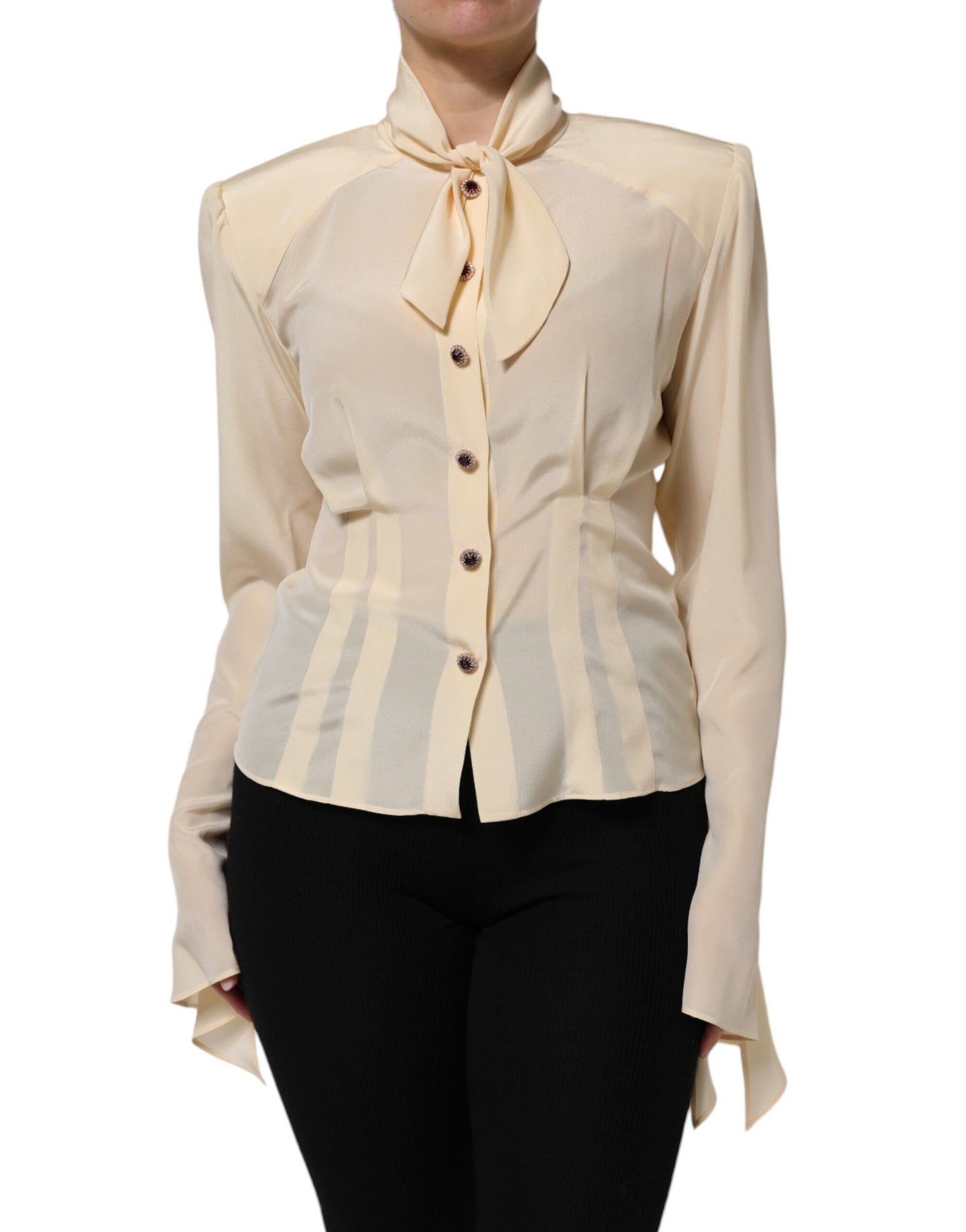 Chemisier boutonné jaune clair à col Ascot Dolce &amp; Gabbana
