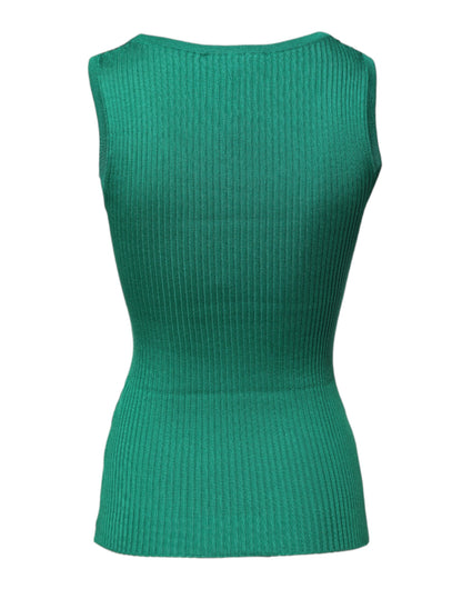 Dolce & Gabbana Green Silk Sleeveless Round Neck Tank Top by Dolce & Gabbana