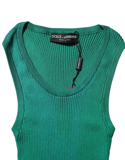 Dolce & Gabbana Green Silk Sleeveless Round Neck Tank Top by Dolce & Gabbana
