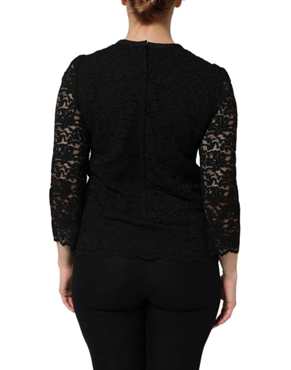 Dolce & Gabbana Black Nylon Lace Long Sleeve Blouse Top by Dolce & Gabbana