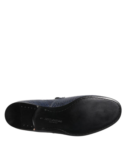 Dolce &amp; Gabbana Blue Exotic Leather Slip On Loafers Men Dress Shoes