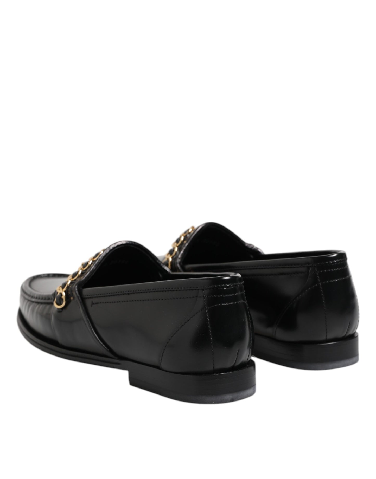Dolce &amp; Gabbana Black Leather Chain Slip On Loafers Men Dress Shoes