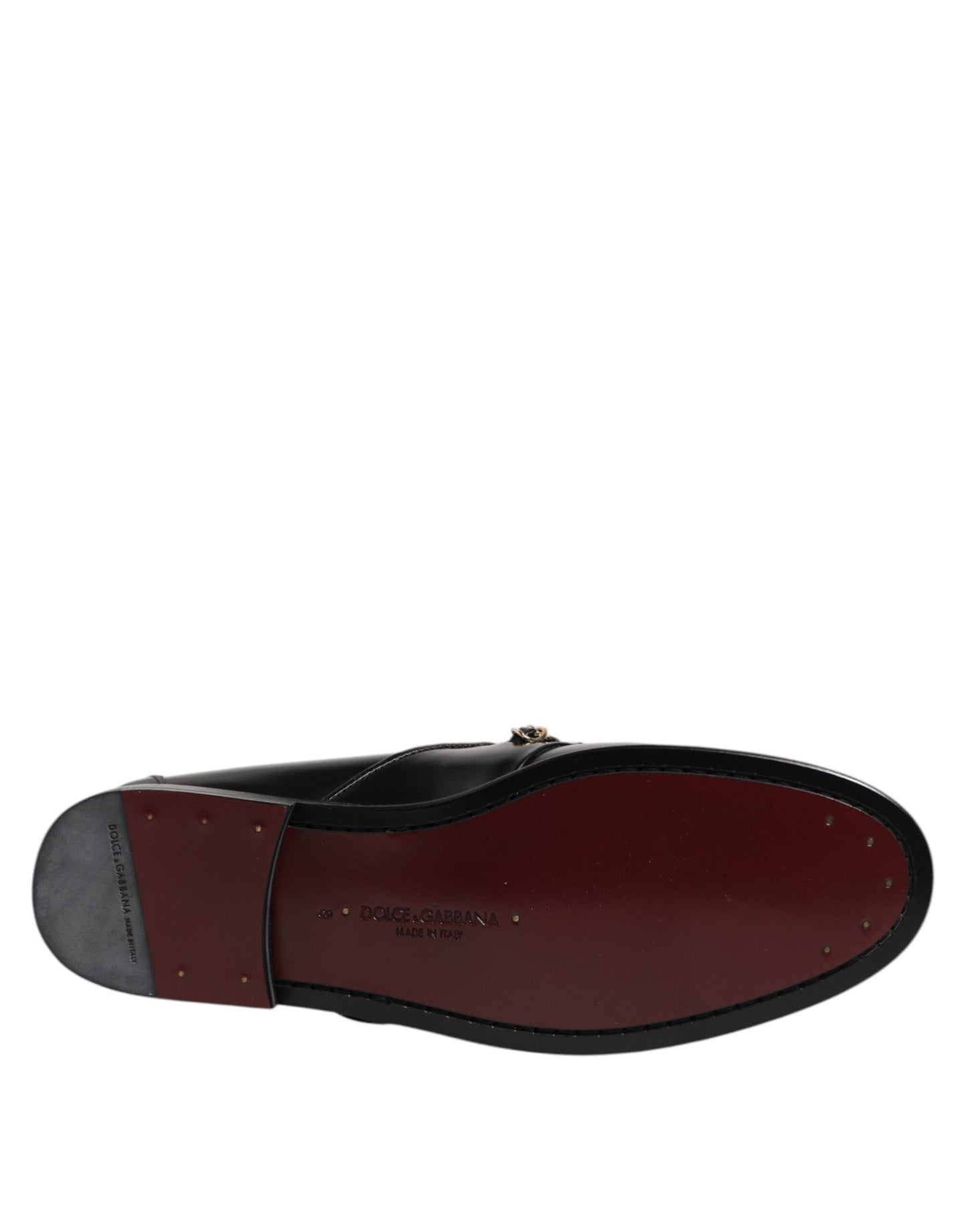 Dolce &amp; Gabbana Black Leather Chain Slip On Loafers Men Dress Shoes