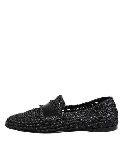 Mocassins à enfiler en cuir tressé noir Dolce &amp; Gabbana pour homme