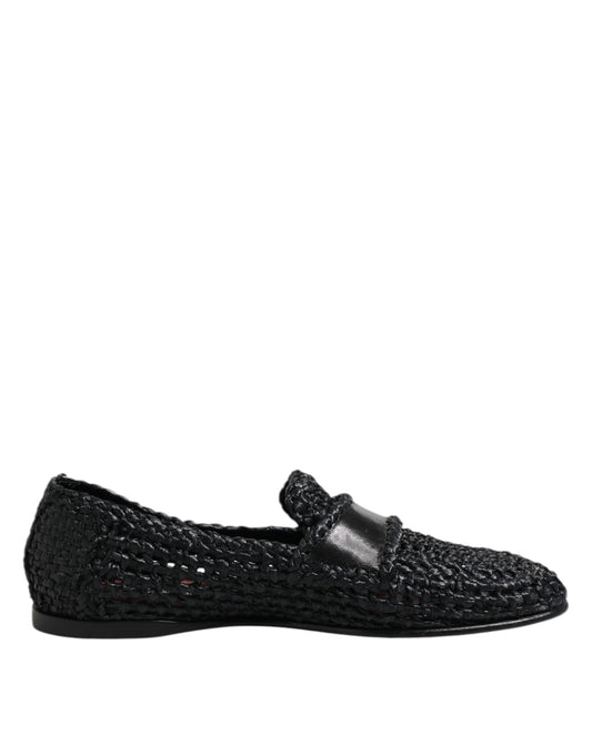Mocassins à enfiler en cuir tressé noir Dolce &amp; Gabbana pour homme