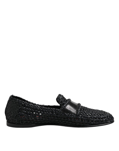 Mocassins à enfiler en cuir tressé noir Dolce &amp; Gabbana pour homme