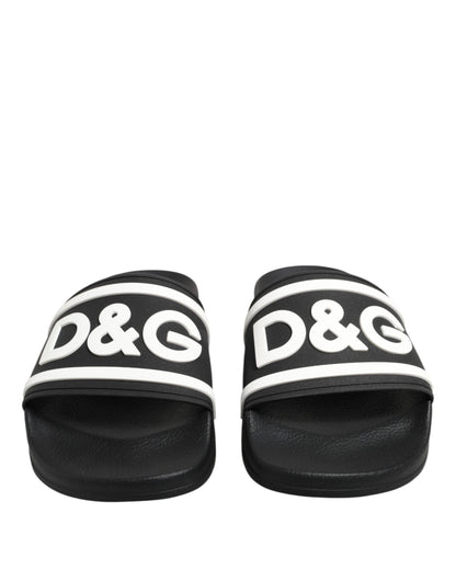Sandales Dolce &amp; Gabbana noires et blanches en caoutchouc pour homme