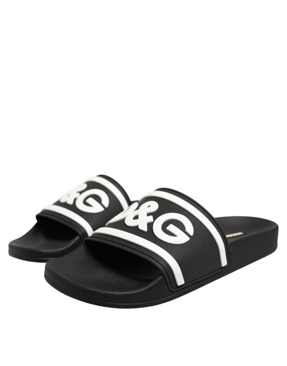Sandales Dolce &amp; Gabbana noires et blanches en caoutchouc pour homme