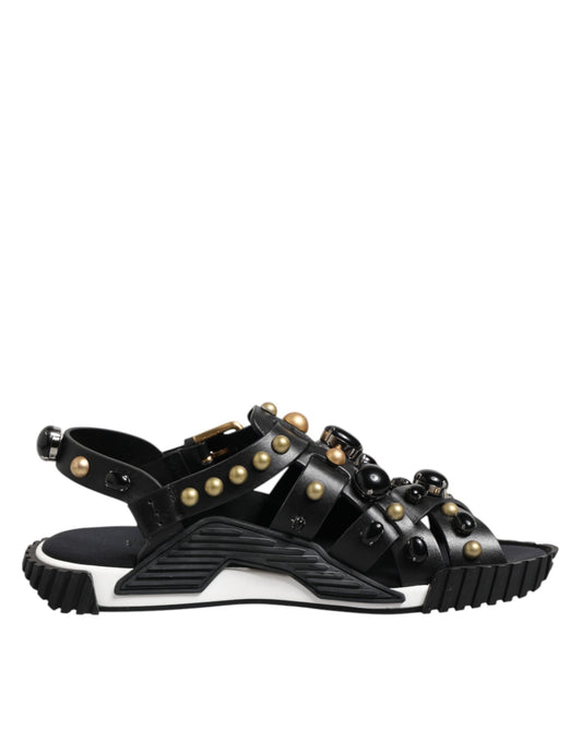 Sandales cloutées en cuir noir Dolce &amp; Gabbana à bride cheville