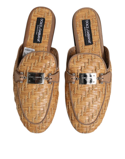 Sandales plates en rotin beige Dolce &amp; Gabbana pour homme