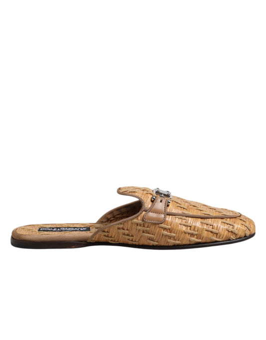 Sandales plates en rotin beige Dolce &amp; Gabbana pour homme