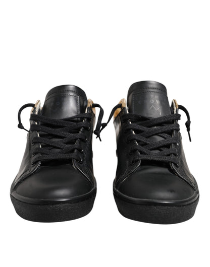 Leather Crown Black Gold Lace Up Low Top Women Sneakers Shoes by Leather Crown