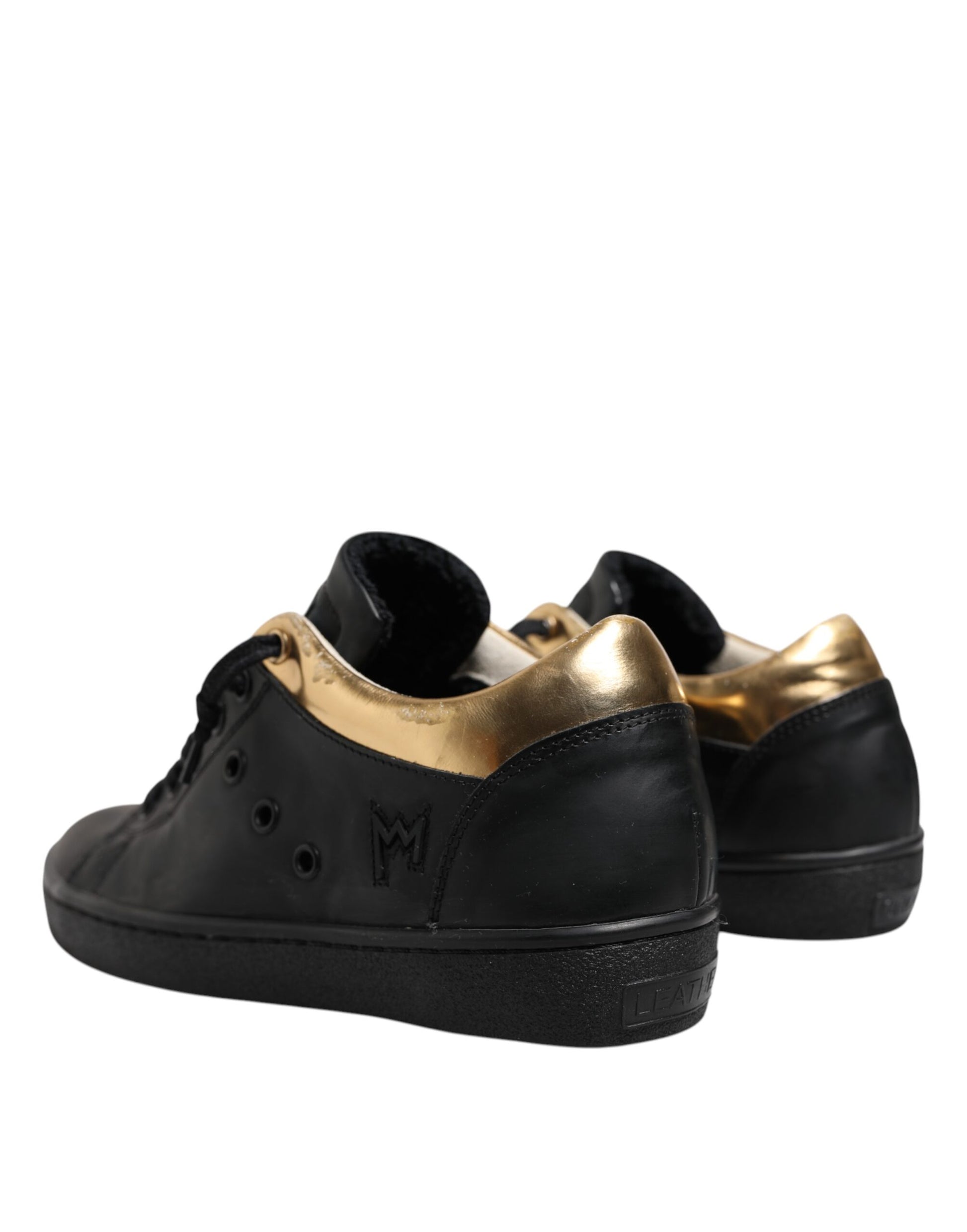Leather Crown Black Gold Lace Up Low Top Women Sneakers Shoes by Leather Crown