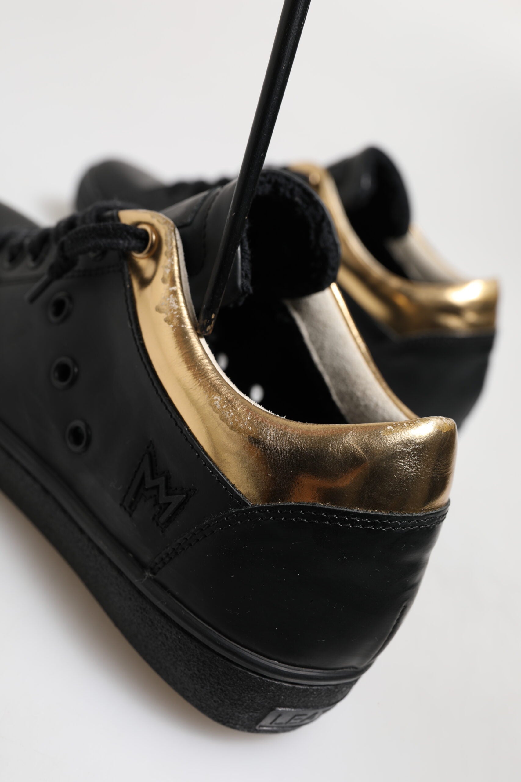Leather Crown Black Gold Lace Up Low Top Women Sneakers Shoes by Leather Crown