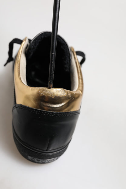 Leather Crown Black Gold Lace Up Low Top Women Sneakers Shoes by Leather Crown
