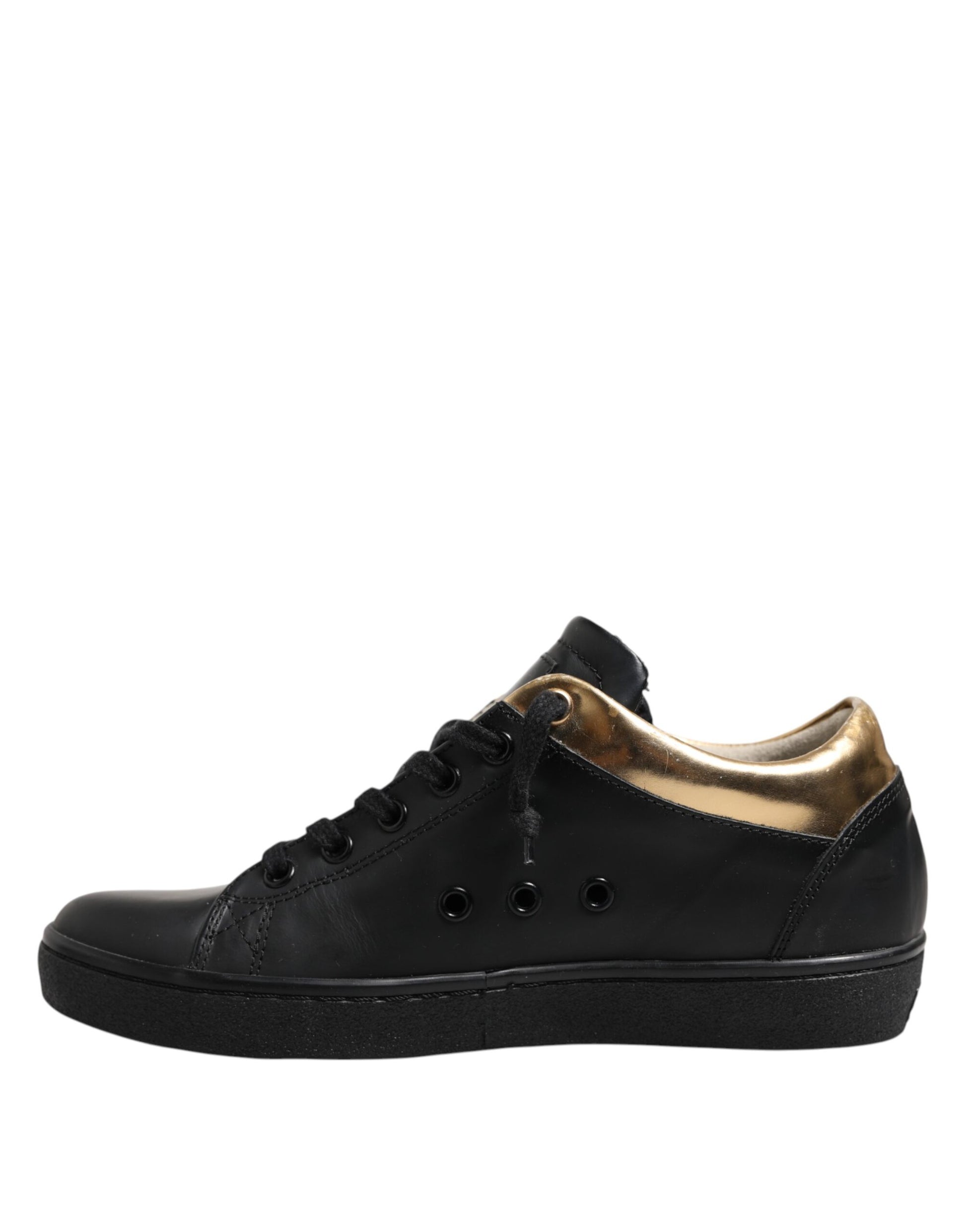 Leather Crown Black Gold Lace Up Low Top Women Sneakers Shoes by Leather Crown