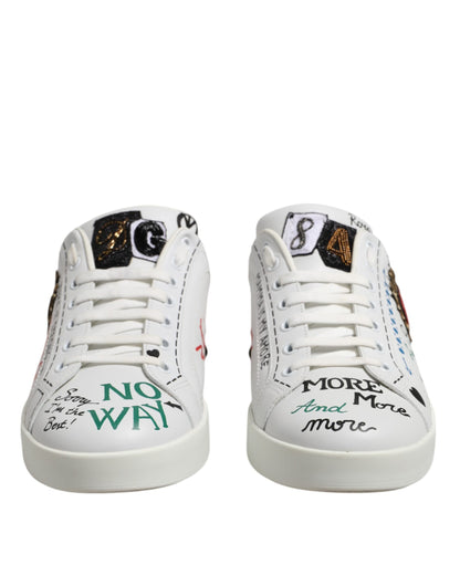 Dolce &amp; Gabbana White Stud Heart Embellished Sneakers Shoes