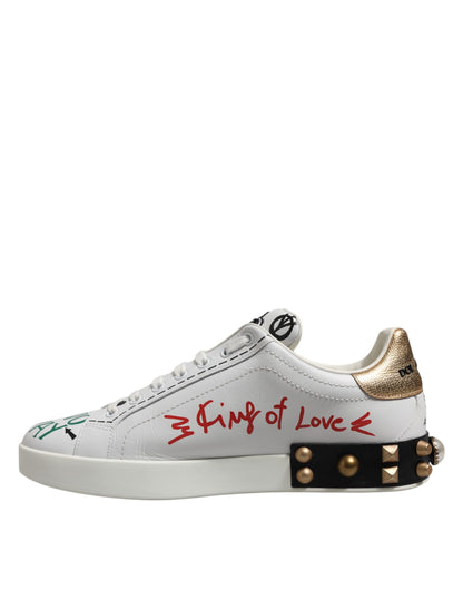 Dolce &amp; Gabbana White Stud Heart Embellished Sneakers Shoes
