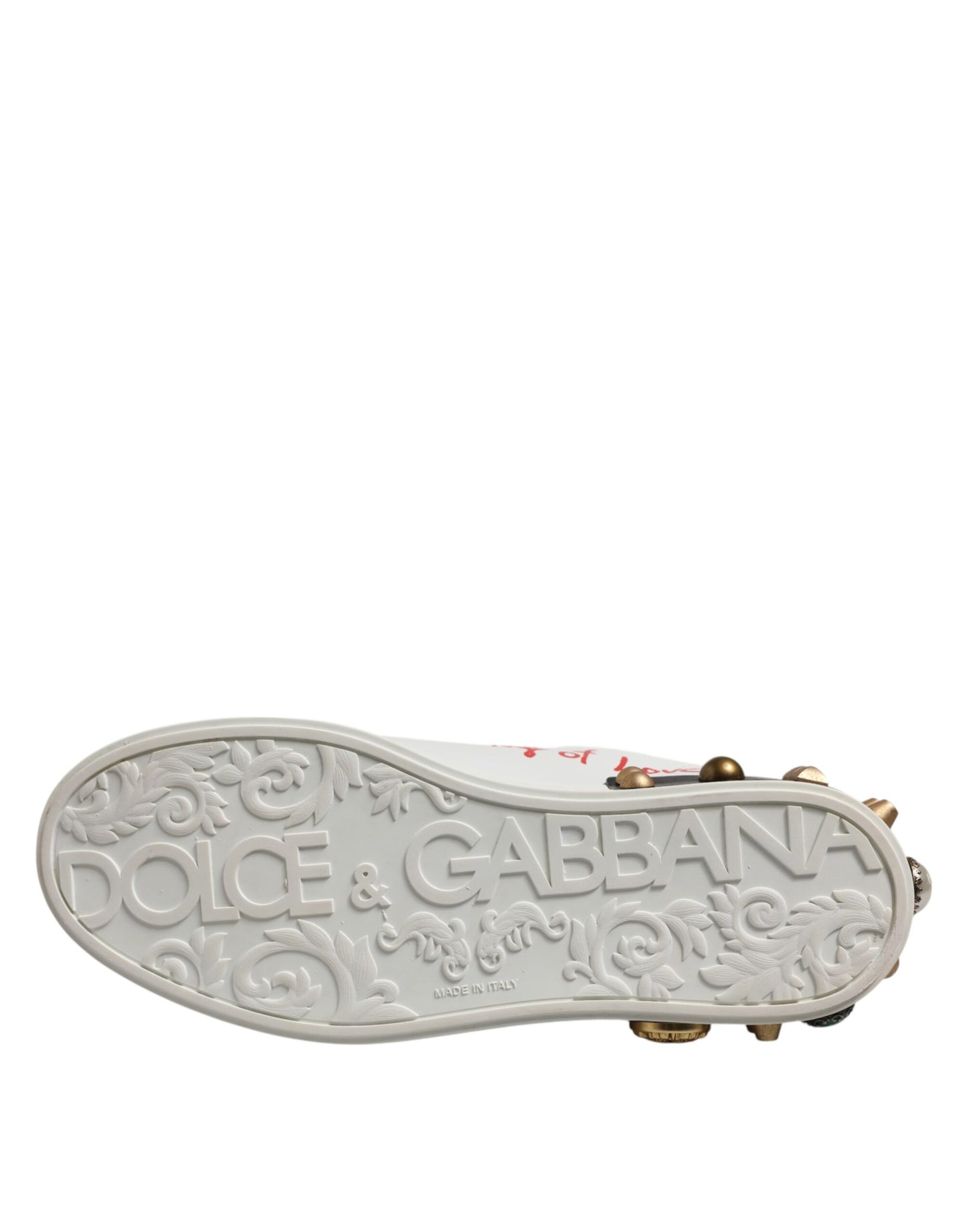 Dolce &amp; Gabbana White Stud Heart Embellished Sneakers Shoes