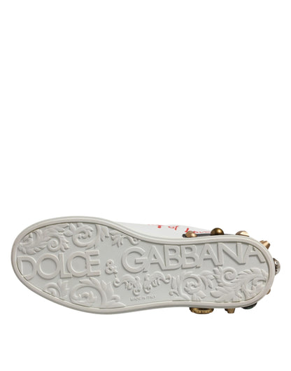 Dolce &amp; Gabbana White Stud Heart Embellished Sneakers Shoes