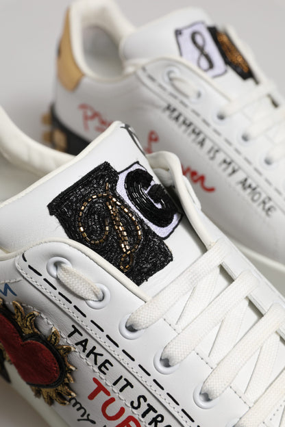 Dolce &amp; Gabbana White Stud Heart Embellished Sneakers Shoes