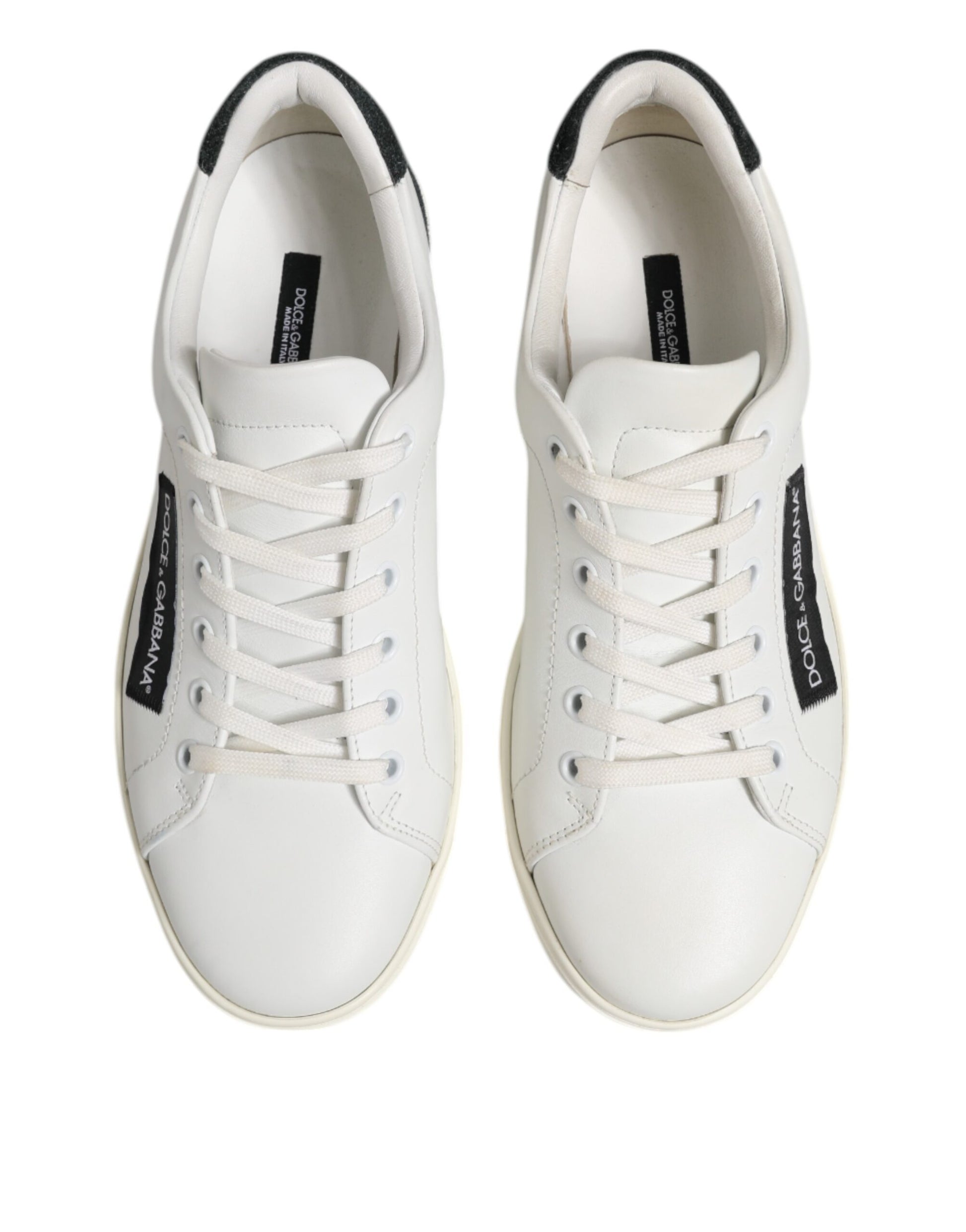 Dolce & Gabbana White Black Leather Lace Up Men Sneakers Shoes by Dolce & Gabbana