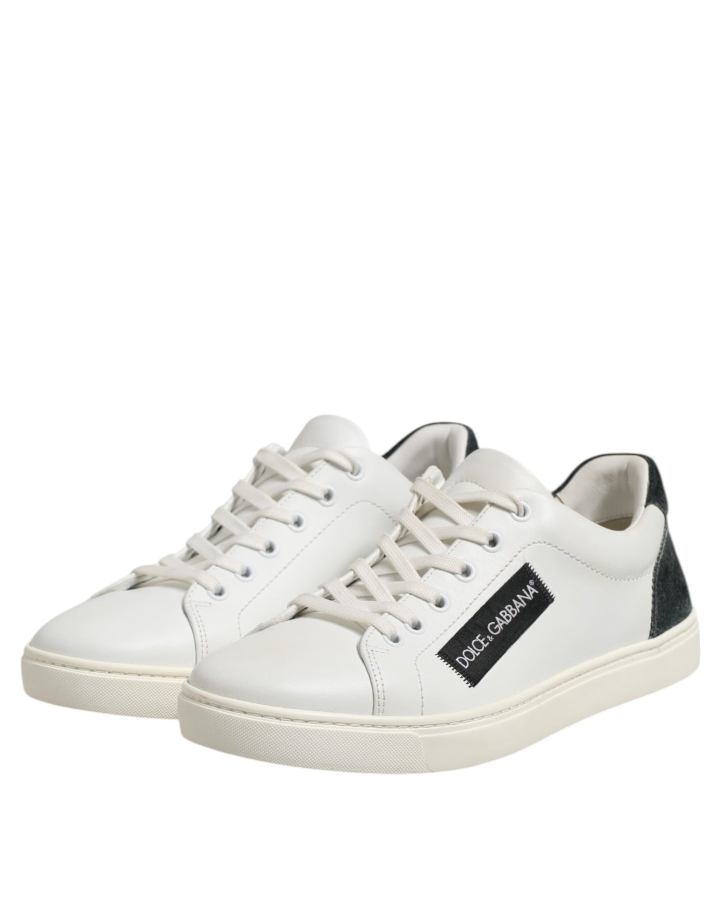 Dolce & Gabbana White Black Leather Lace Up Men Sneakers Shoes by Dolce & Gabbana