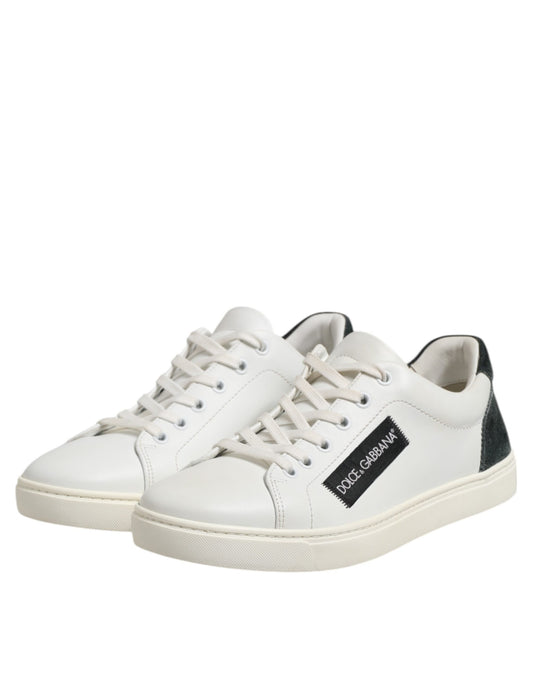 Dolce & Gabbana White Black Leather Lace Up Men Sneakers Shoes by Dolce & Gabbana