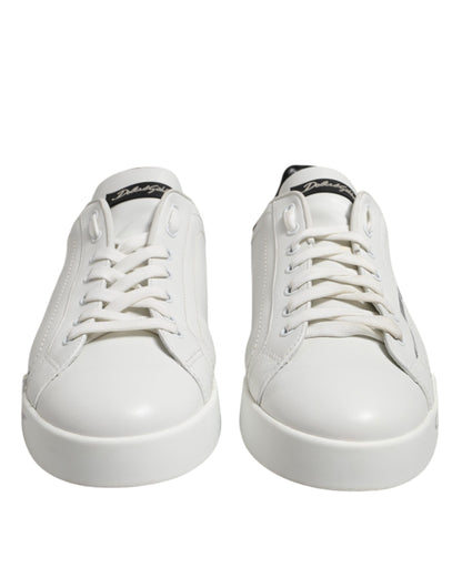 Dolce & Gabbana White Black Logo Low Top Leather Sneakers Shoes by Dolce & Gabbana