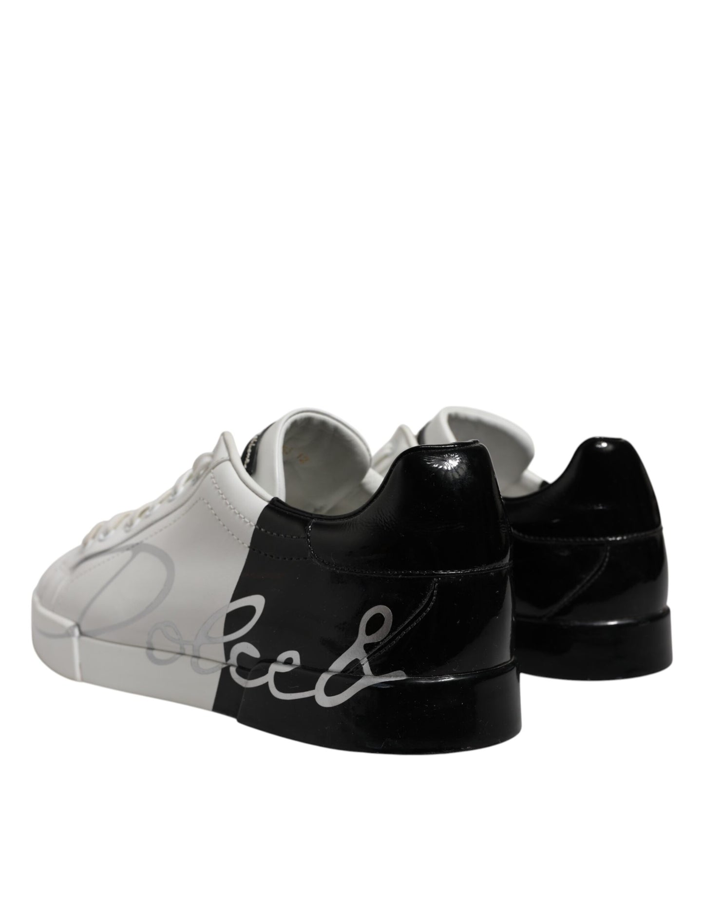 Dolce & Gabbana White Black Logo Low Top Leather Sneakers Shoes by Dolce & Gabbana