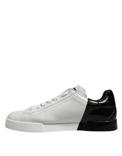 Dolce & Gabbana White Black Logo Low Top Leather Sneakers Shoes by Dolce & Gabbana